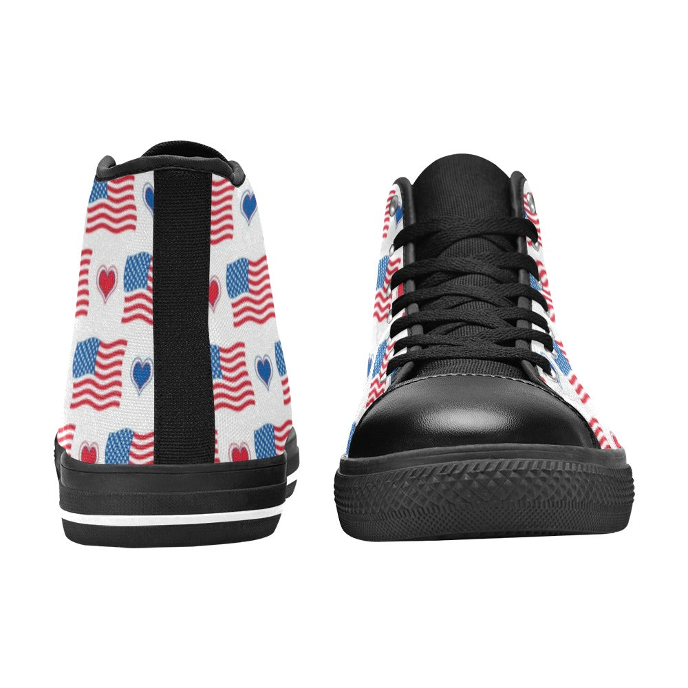 USA/American Flag Inspired Flag and Hearts Pattern Kid's High Top Canvas Shoes