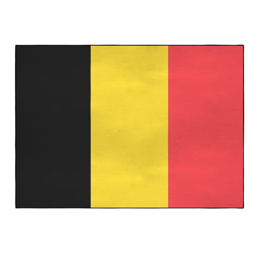 Belgium Flag Inspired 84x60 Inch Area Rug with Black Binding (Made in the USA)