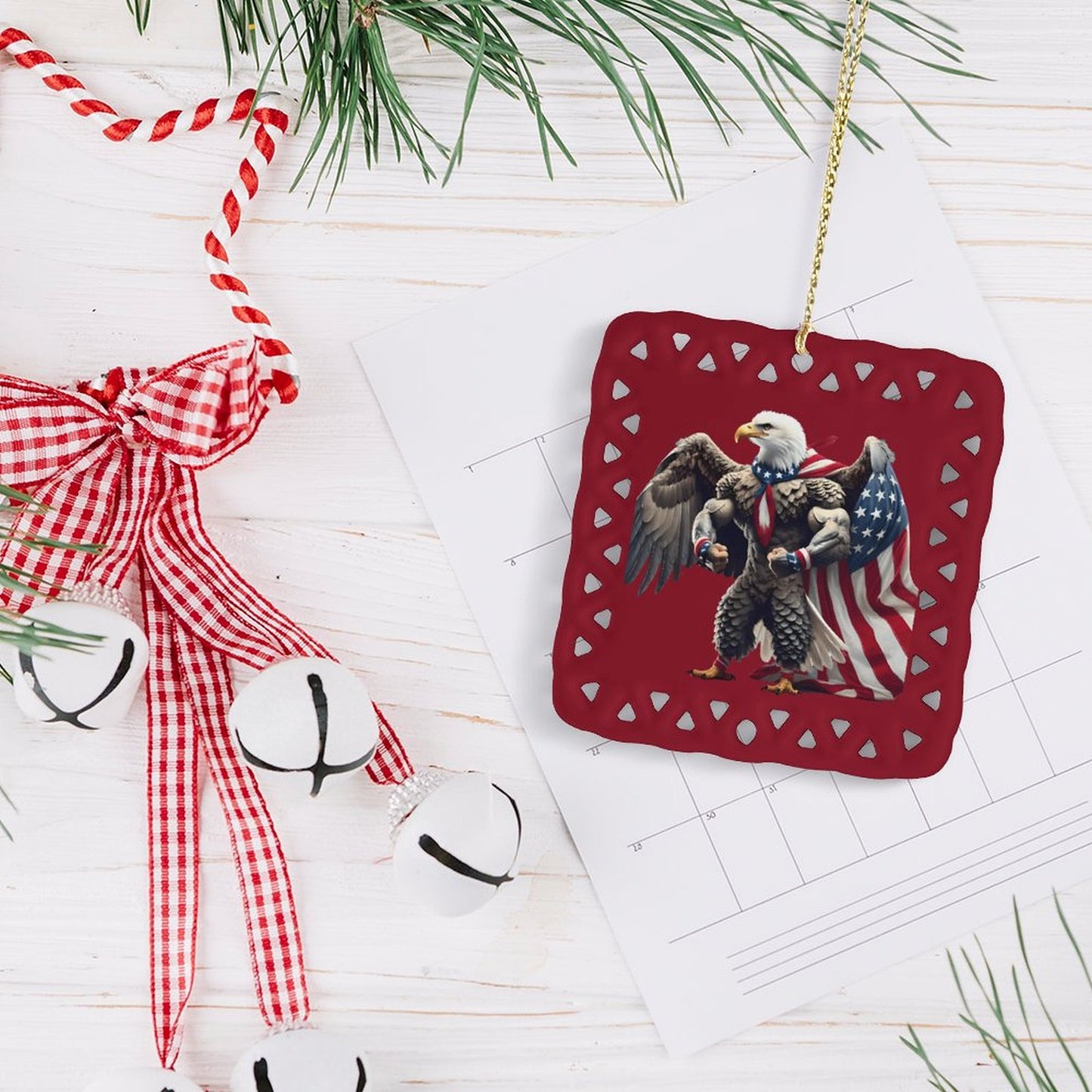 USA/American Flag Inspired Eagle with Cape Square Ceramic Ornament Made in the USA