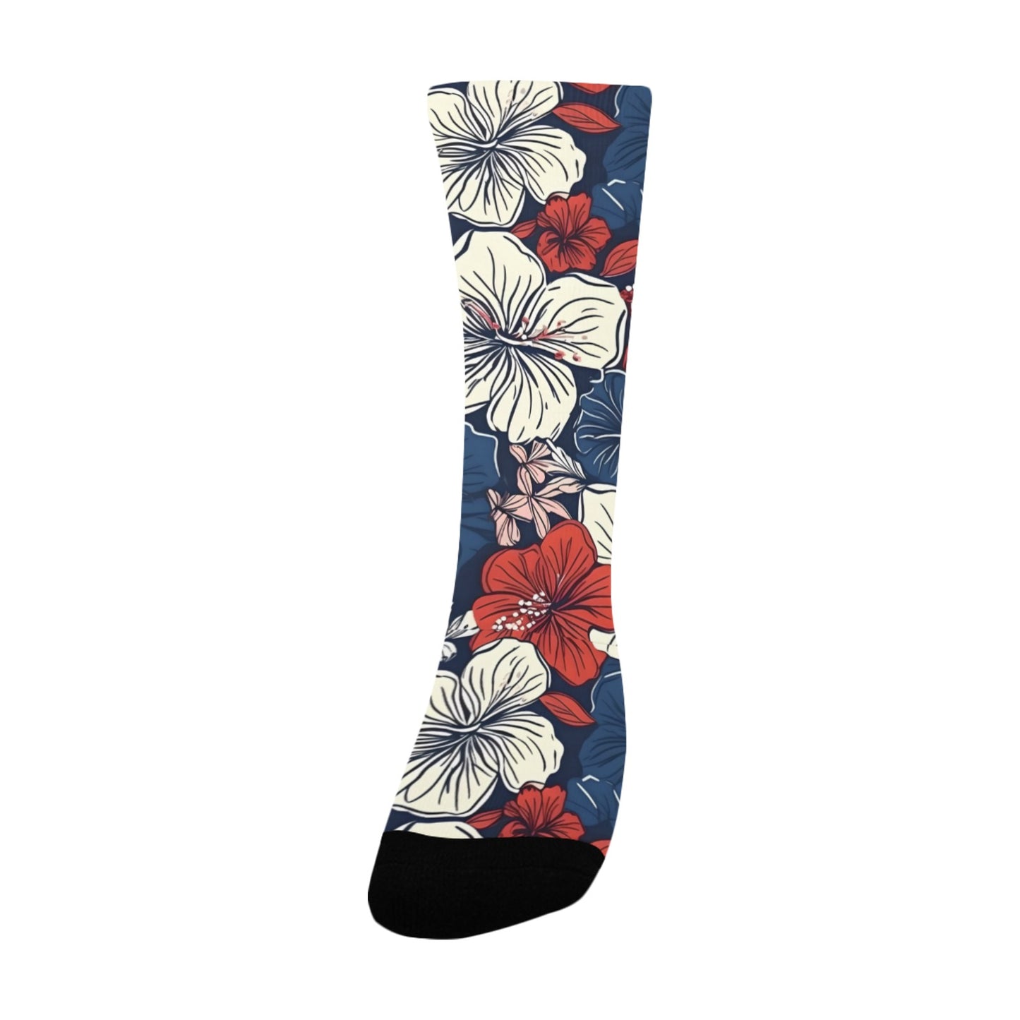 USA/American Flag Inspired Hawaiian Floral Pattern Women’s Custom Socks Made in the USA