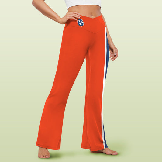 Tennessee Flag Inspired Women's V-Crossover High Waisted Flare Leggings