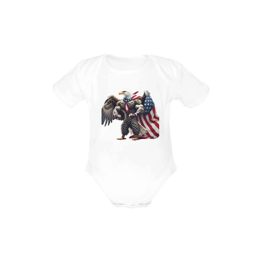USA/American Flag Inspired Bald Eagle with American Flag Cape Baby Short Sleeve Unisex Bodysuits（Made in USA）