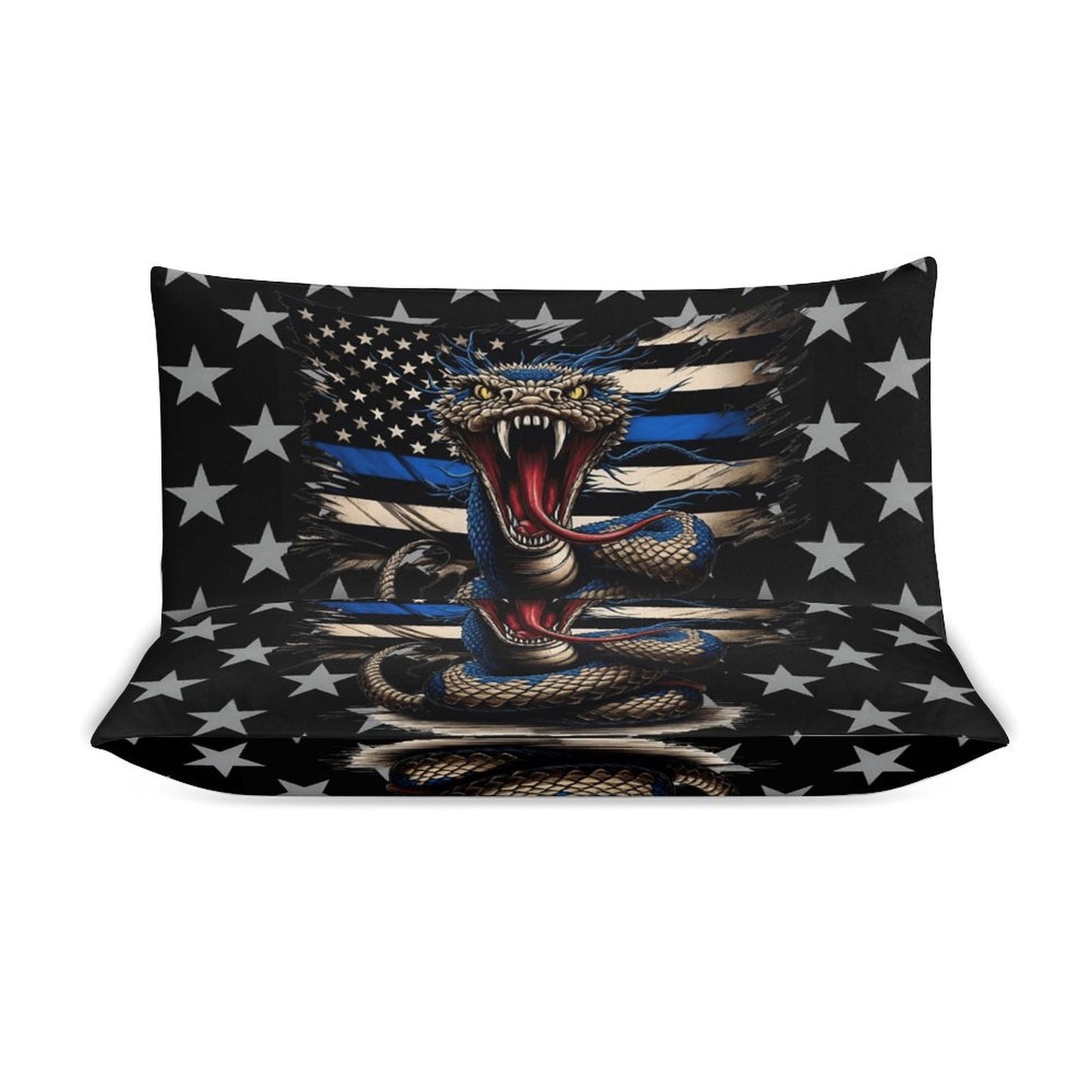 Thin Blue Line Flag Inspired Snake 3-Piece Bedding Set (1 Duvet Cover + 2 Pillow Shams) – 102"×90"