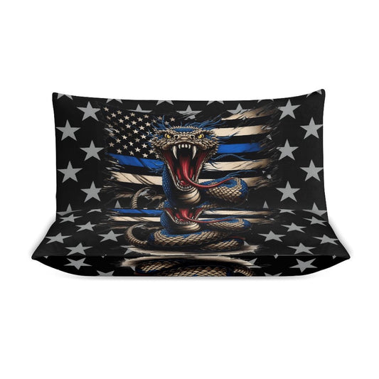 Thin Blue Line Flag Inspired Snake 3-Piece Bedding Set (1 Duvet Cover + 2 Pillow Shams) – 102"×90"