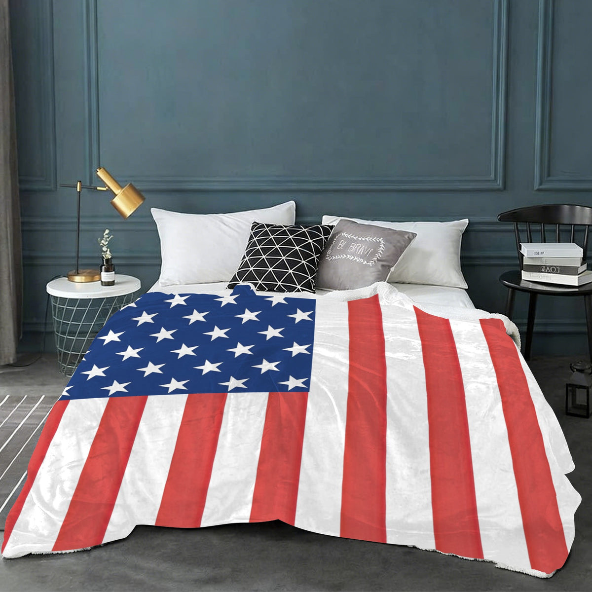 USA/American Flag Inspired (Vertical) Sherpa Fleece Blanket 90" x 108" | Prtinted in the USA