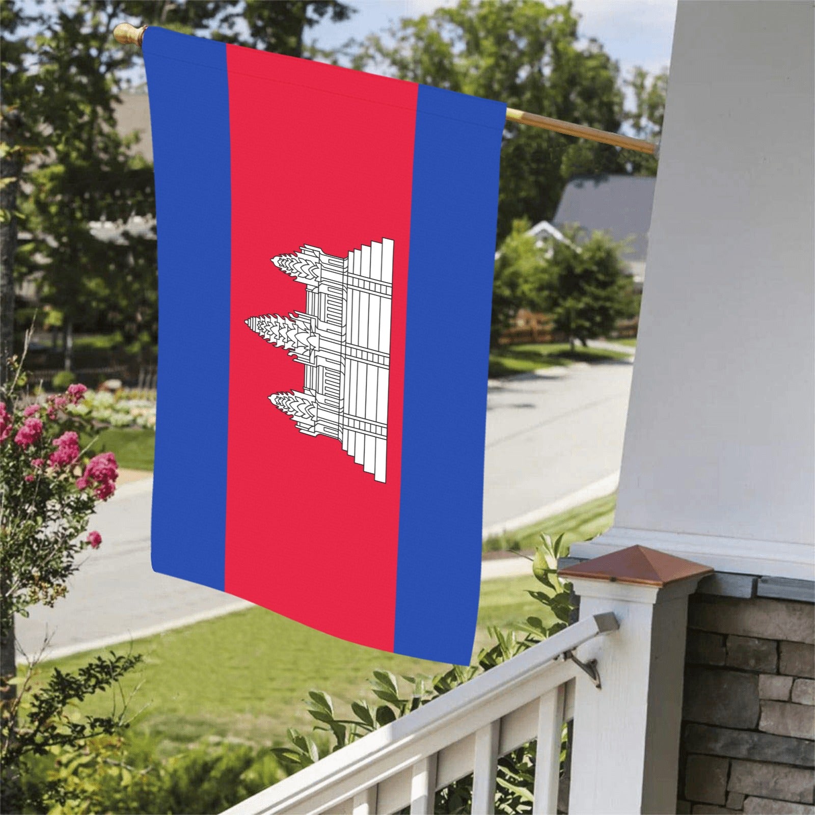 [Luv My Flag] Cambodia flag displayed on a porch.