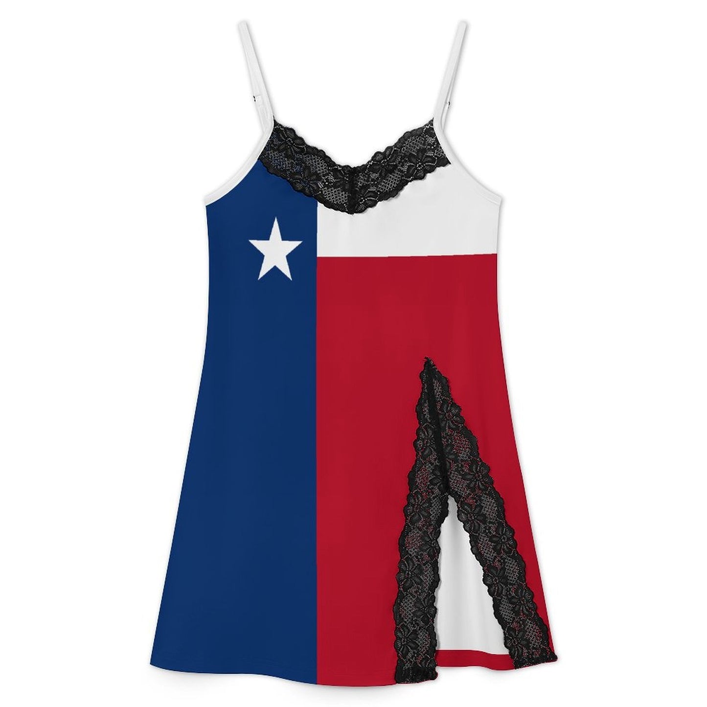 Texas Flag Inspired Women's Lace Slit Cami Pajama Dress