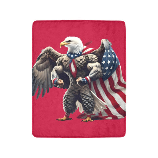 Red blanket featuring muscular eagle with American flag, [Luv My Flag].