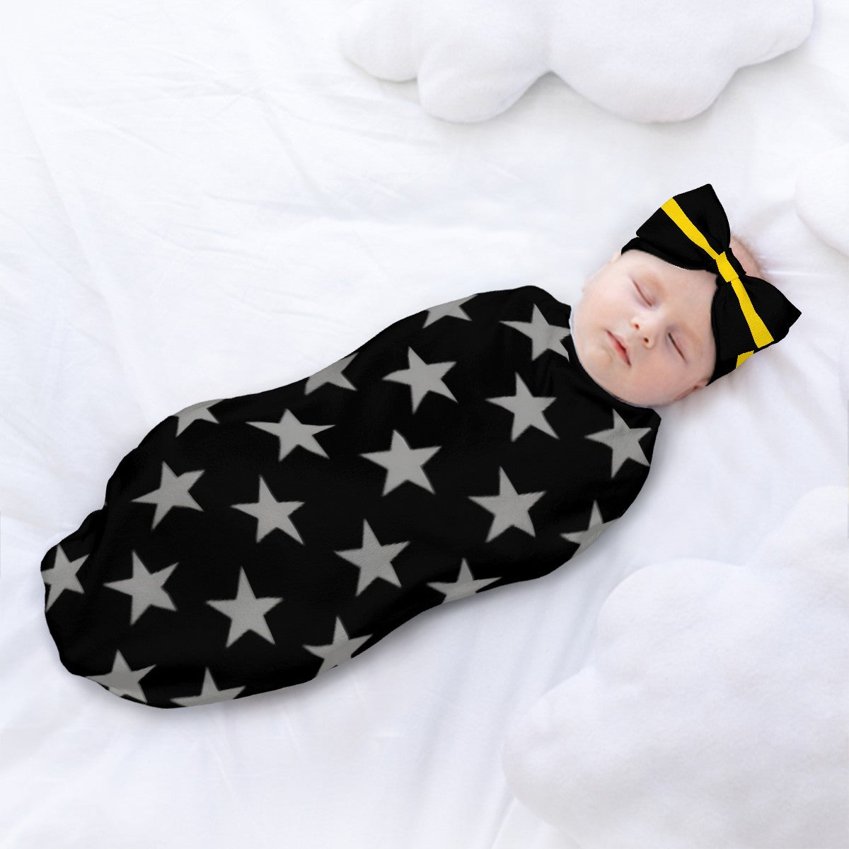 Thin Gold Line Flag Inspired Baby Swaddle Sack with Baby Headband