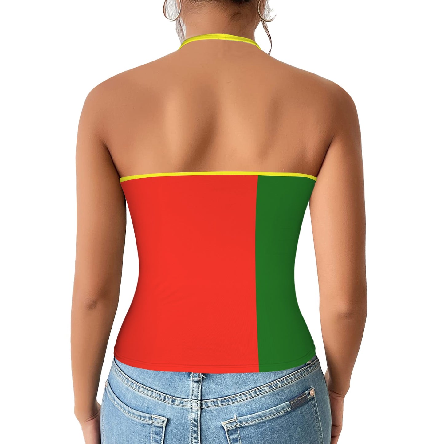 Portugal Flag Inspired V-neck Halter Open Back Tank Top