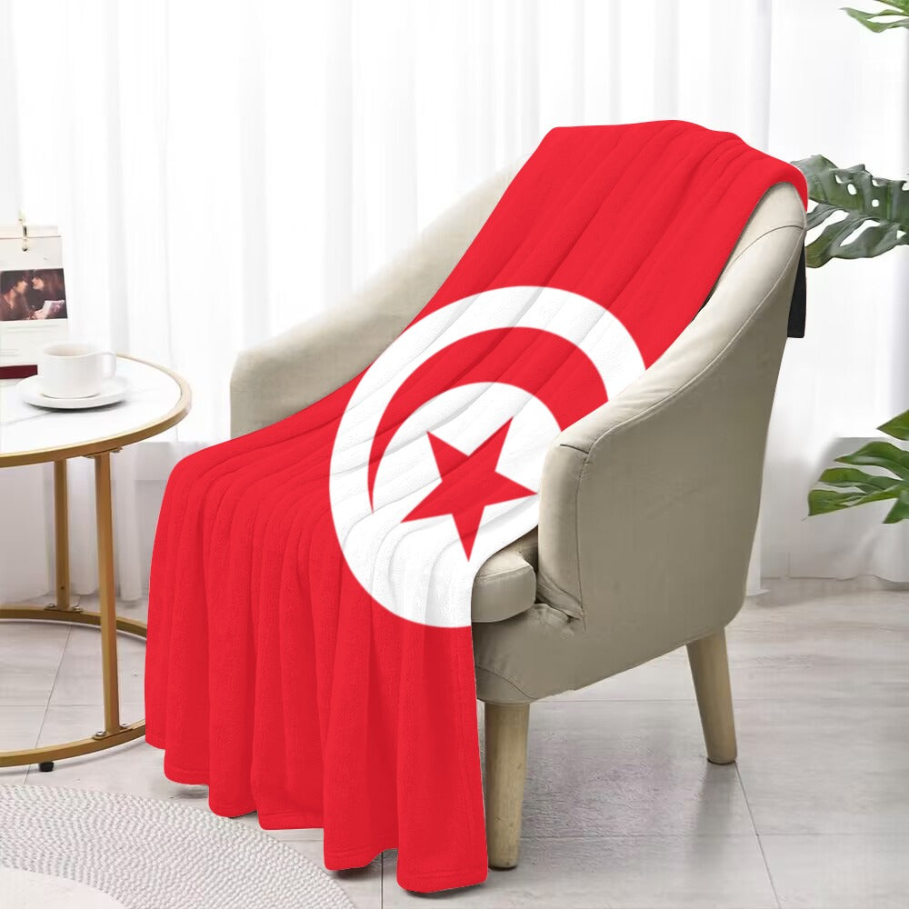 Red blanket with Tunisia flag design by Luv My Flag.