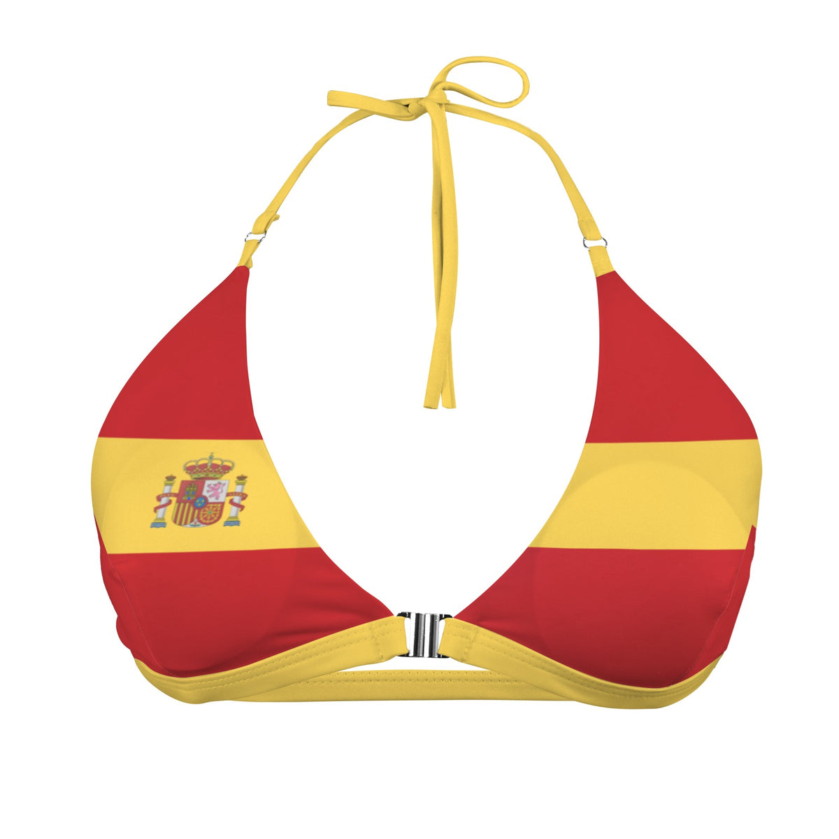 Spain Flag Inspired Front Buckle Triangle Bikini Top