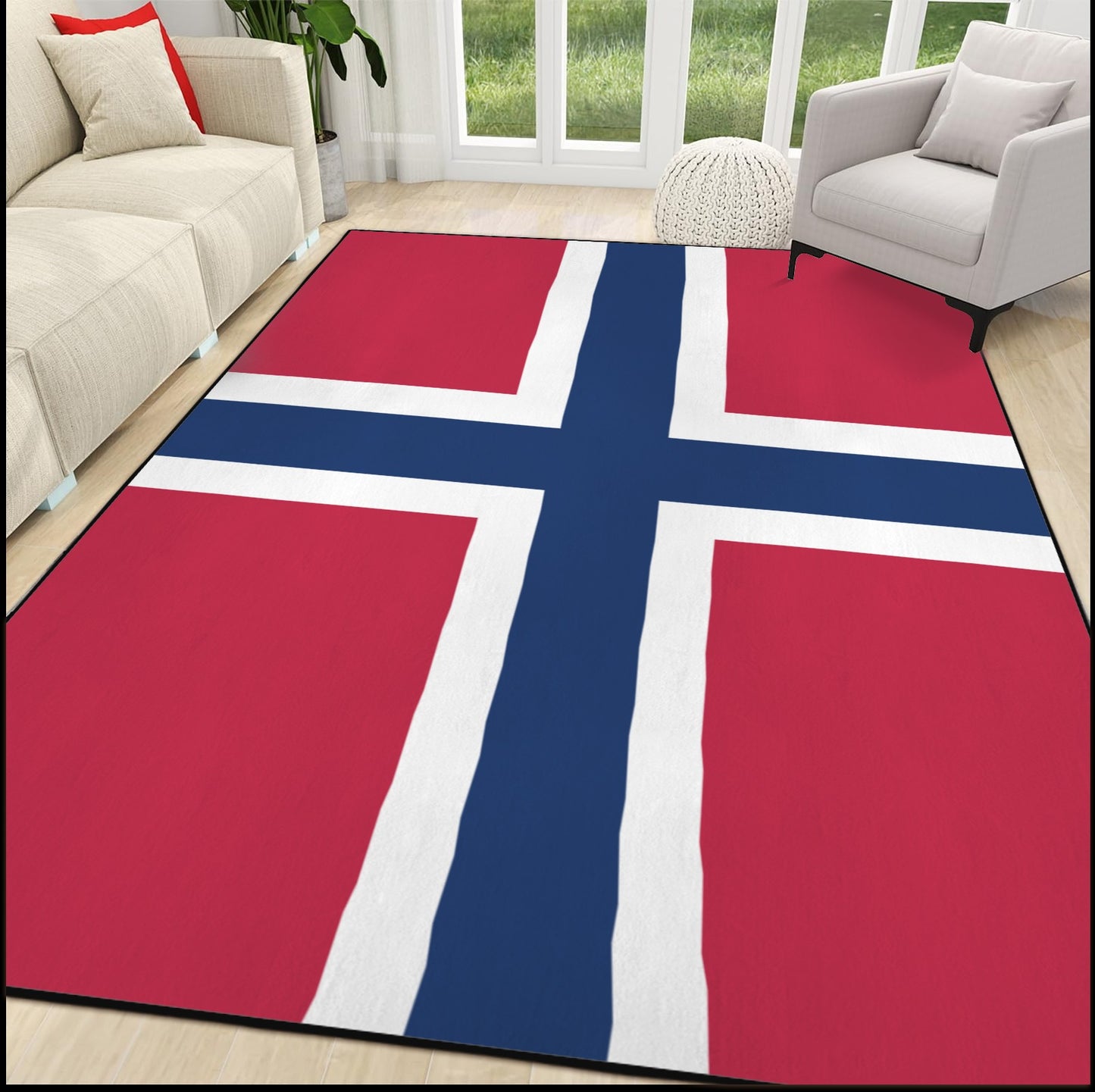 Norway Flag Inspired 84x60 Inch Area Rug with Black Binding (Made in the USA)
