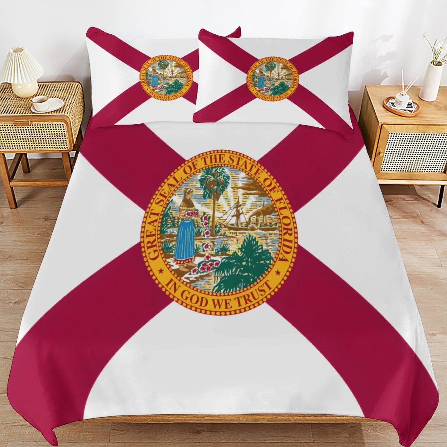 Florida Flag Inspired 3-Piece Bedding Set (1 Duvet Cover + 2 Pillow Shams) – 102"×90"