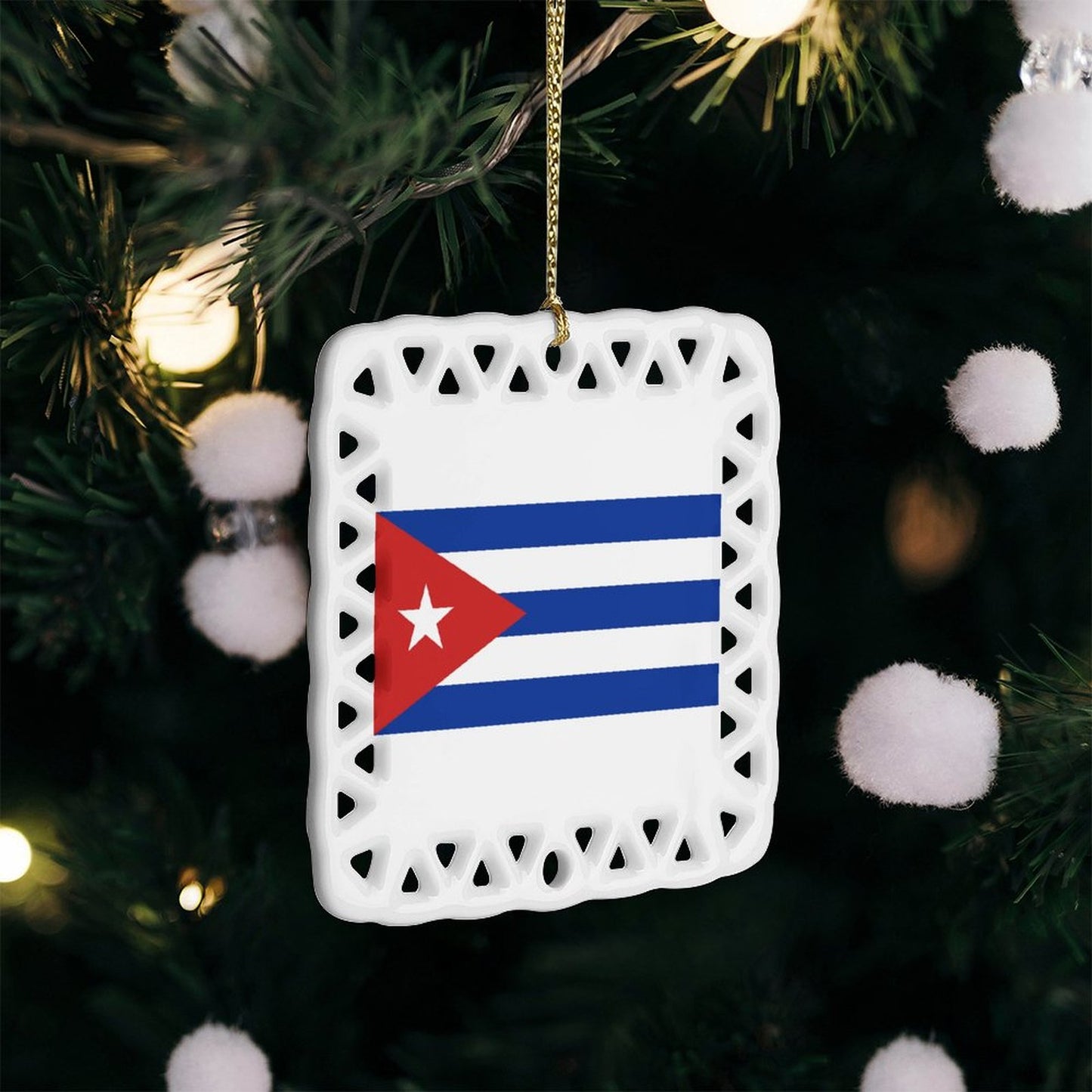 Cuba Flag Inspired Square Ceramic Ornament Made in the USA
