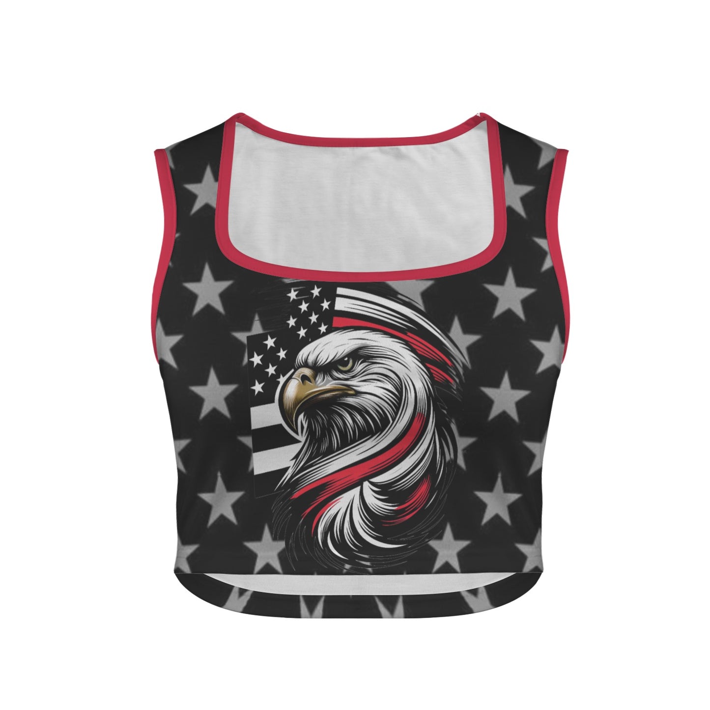 Thin Red Line Flag Inspired Eagle Square Neck Crop Tank Tops