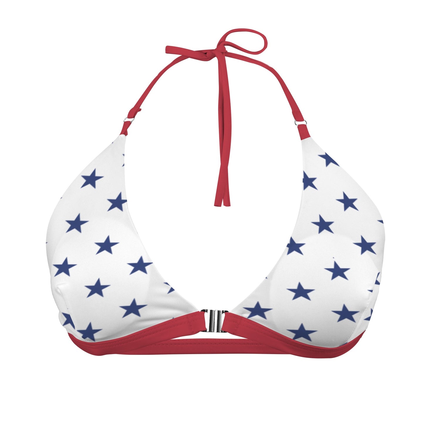 USA/American Flag Inspired Blue Stars w/Red String Halter Bikini Top (Front Buckle)