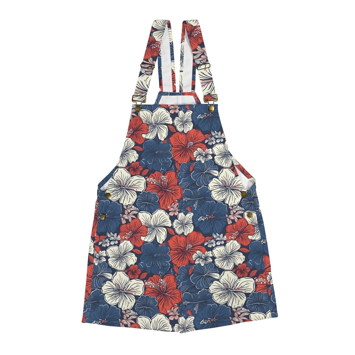 USA/American Flag Inspired Hawaiian Floral Pattern Unisex Suspender Jumpsuit