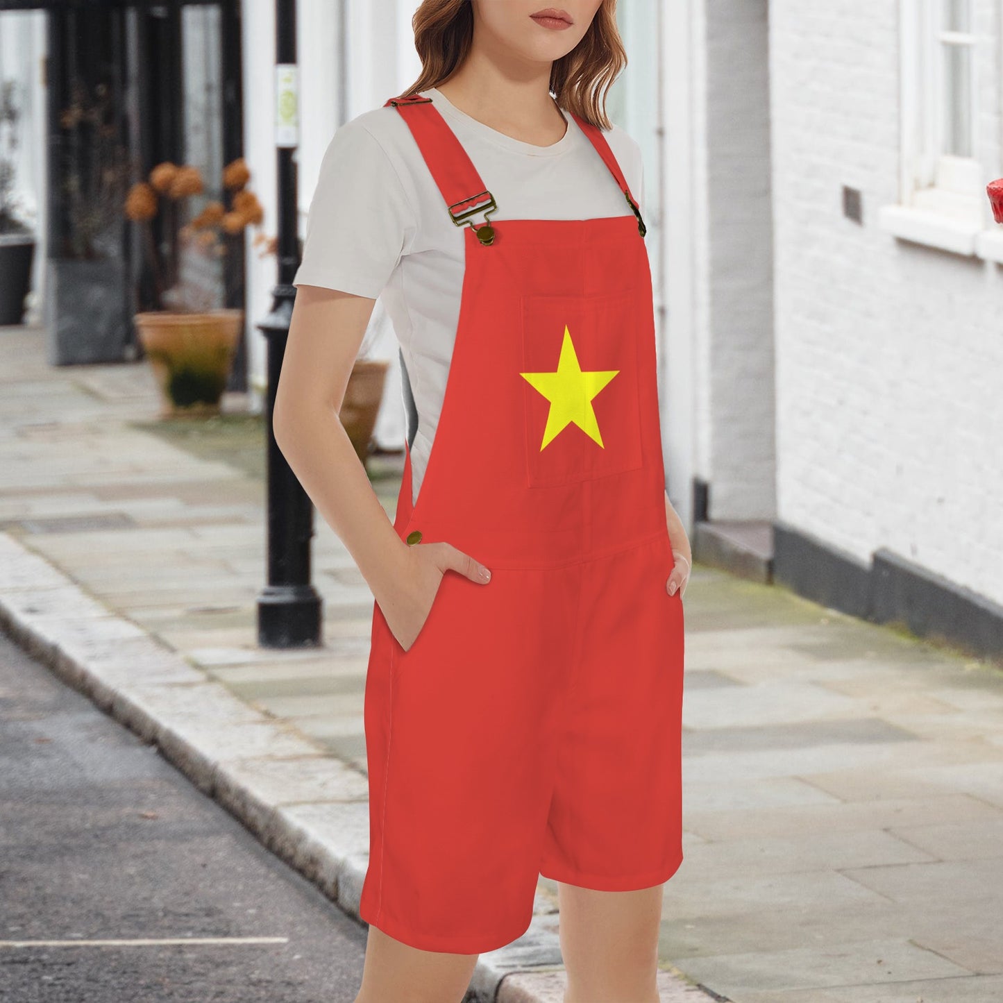 Vietnam Flag Inspired Unisex Suspender Jumpsuit