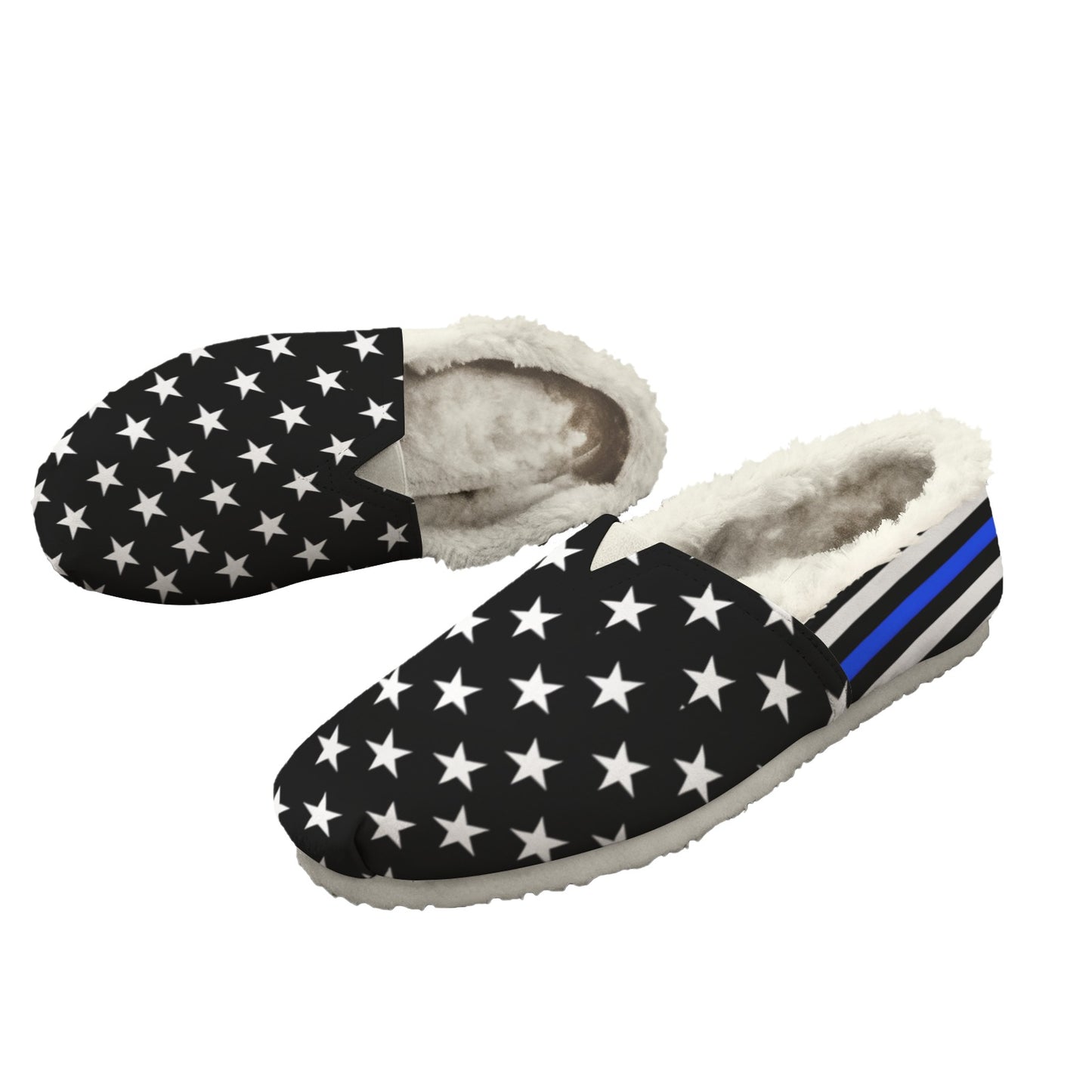 Thin Blue Line Flag Inspired Women's Fleece-Lined Canvas Slip-On