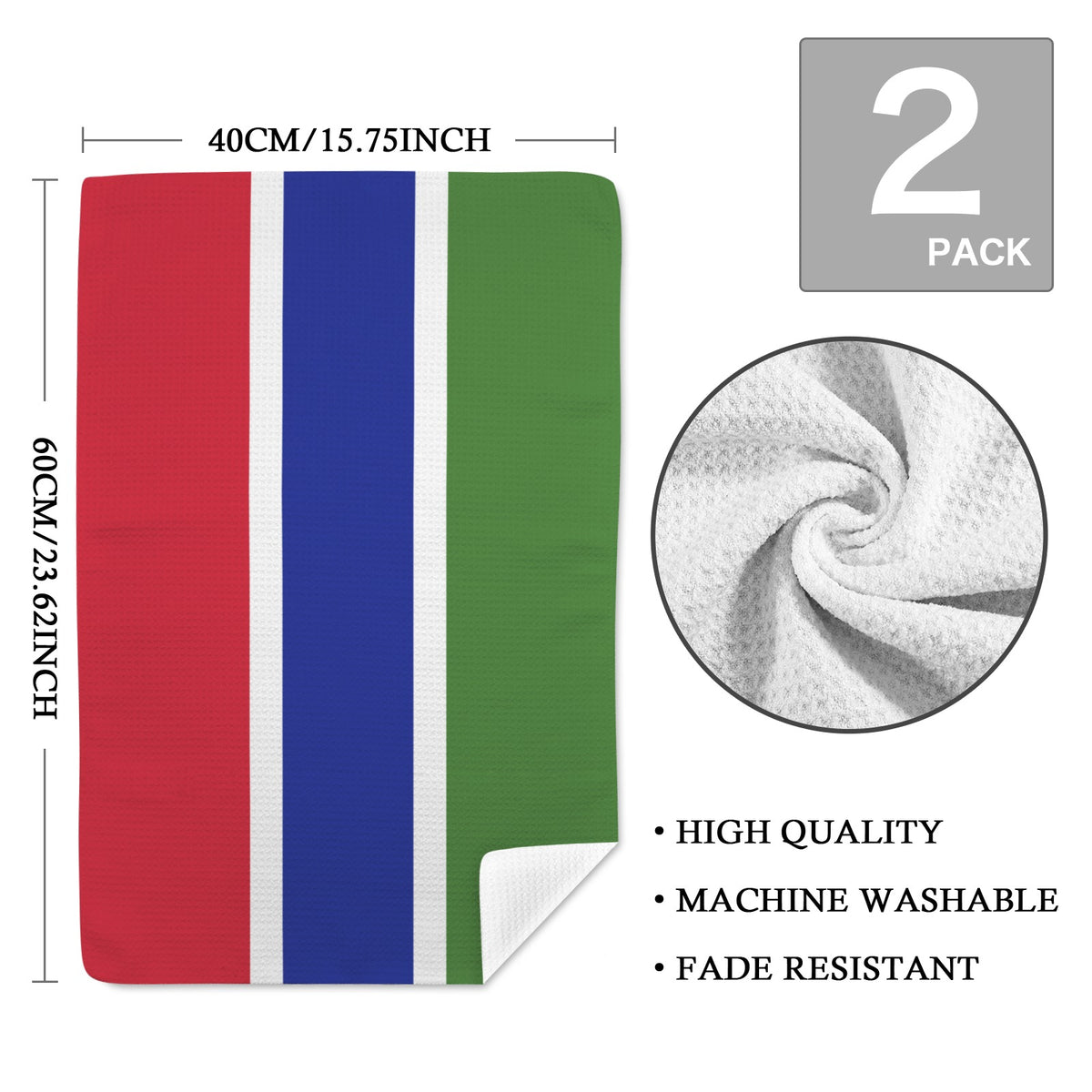 Gambia Flag Inspired Kitchen Towel 40X60cm (Pack of 2) | Printed In the USA