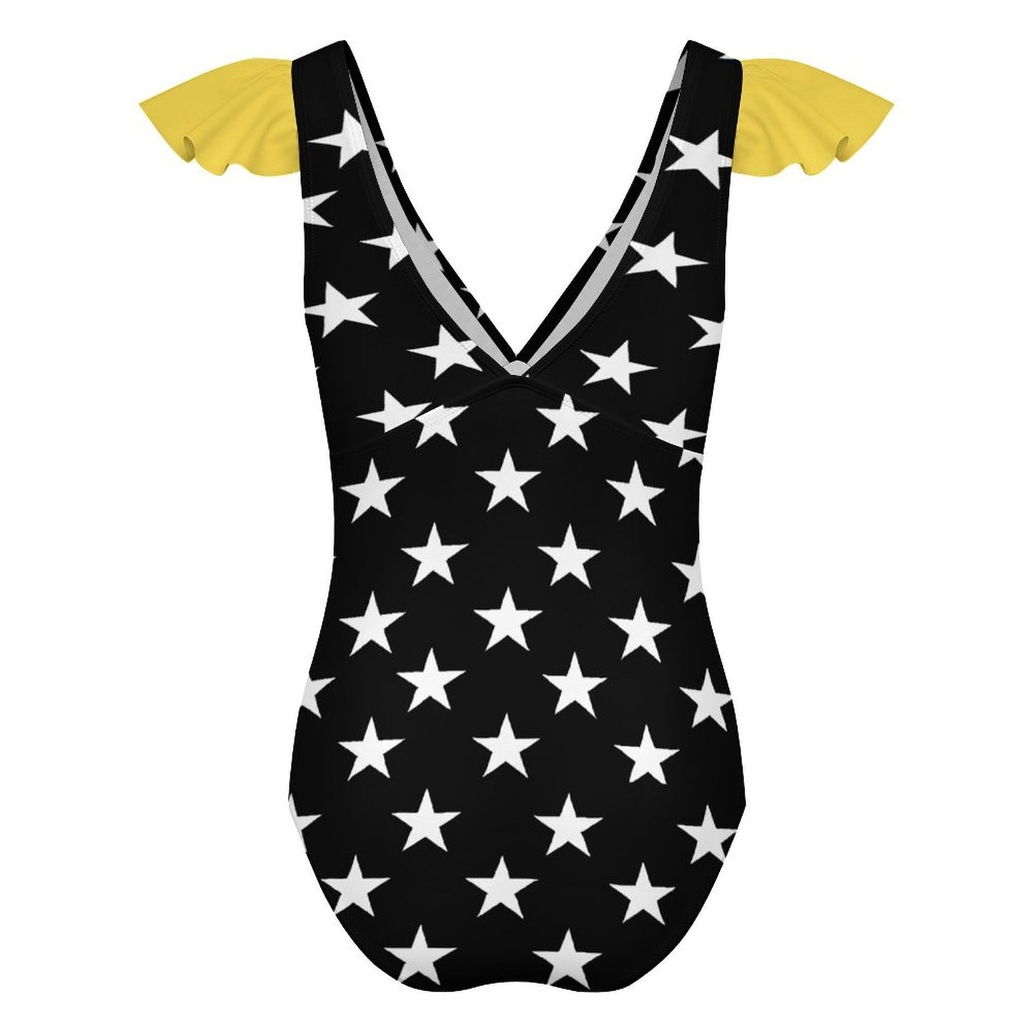 Thin Gold Line Flag Inspired Women's V-neck Ruffle Sleeve One Piece Swimsuit
