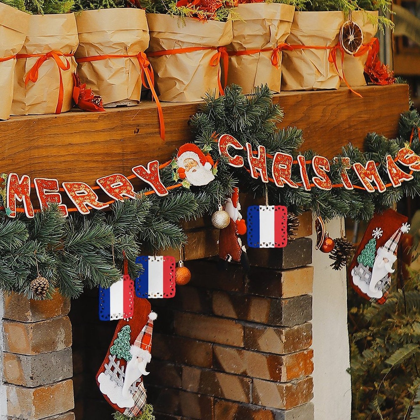 France Flag Inspired Square Ceramic Ornament Made in the USA