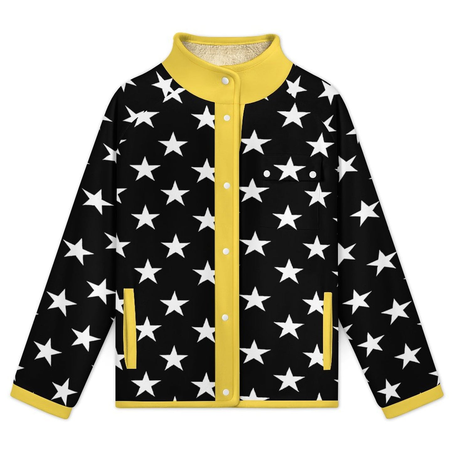 Thin Gold Line Flag Inspired Women's Stand Collar Fleece Jacket