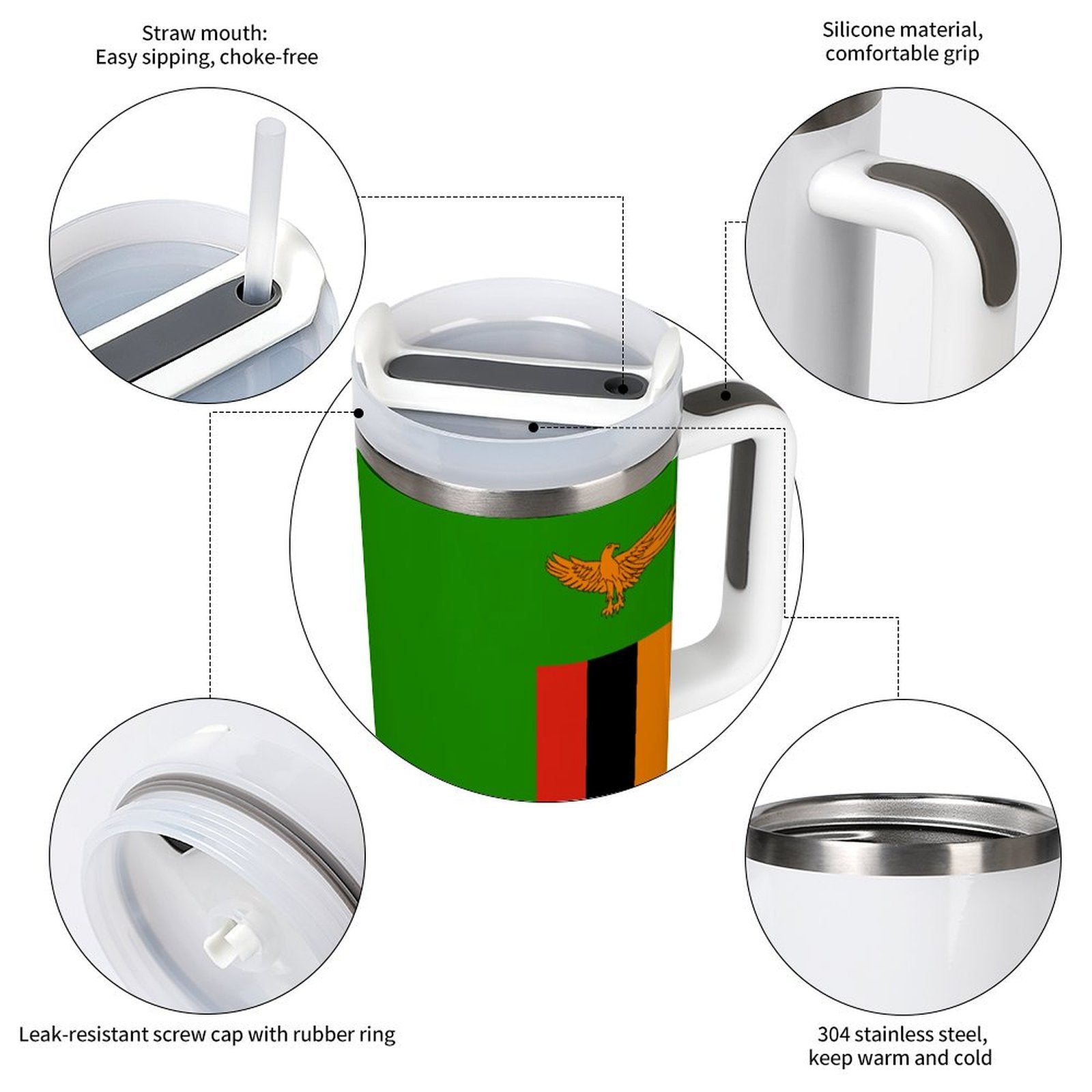 Travel mug by [Brand], features Zambia flag design.