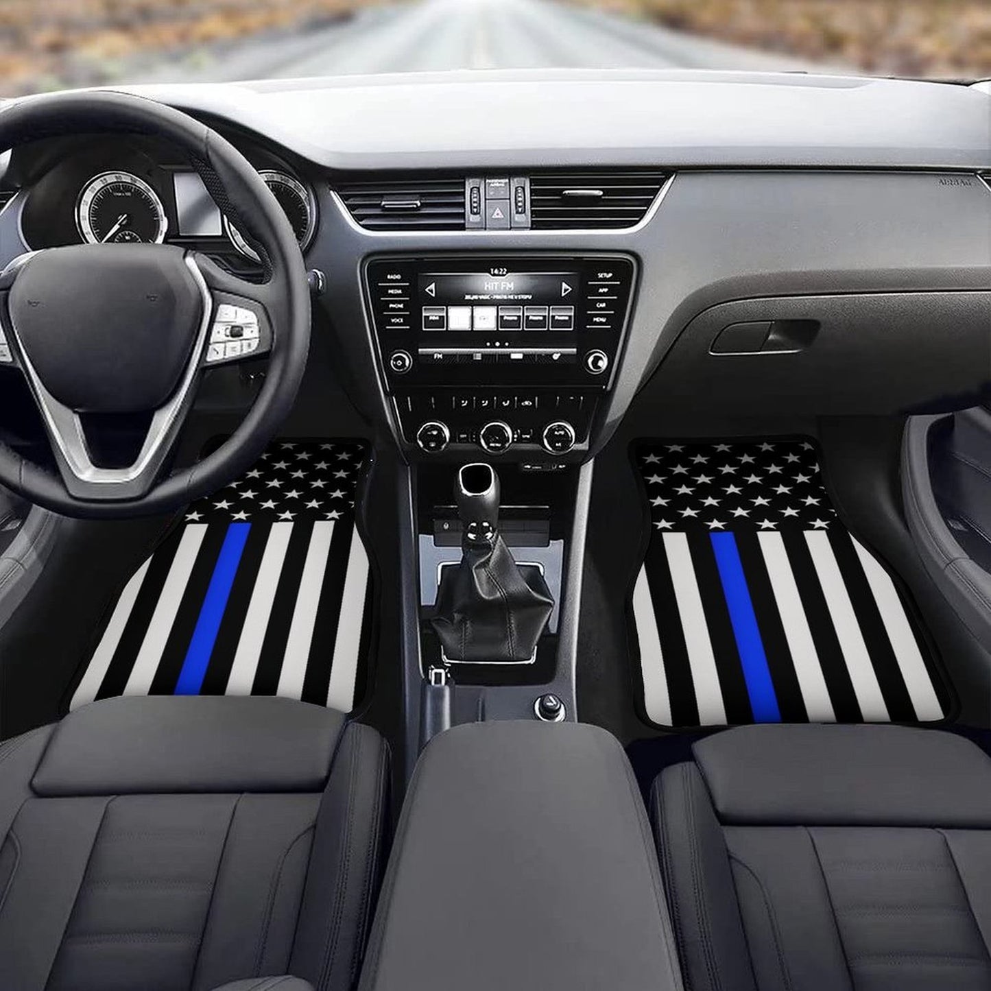 Thin Blue Line Flag Inspired Car Floor Mats(4pcs)