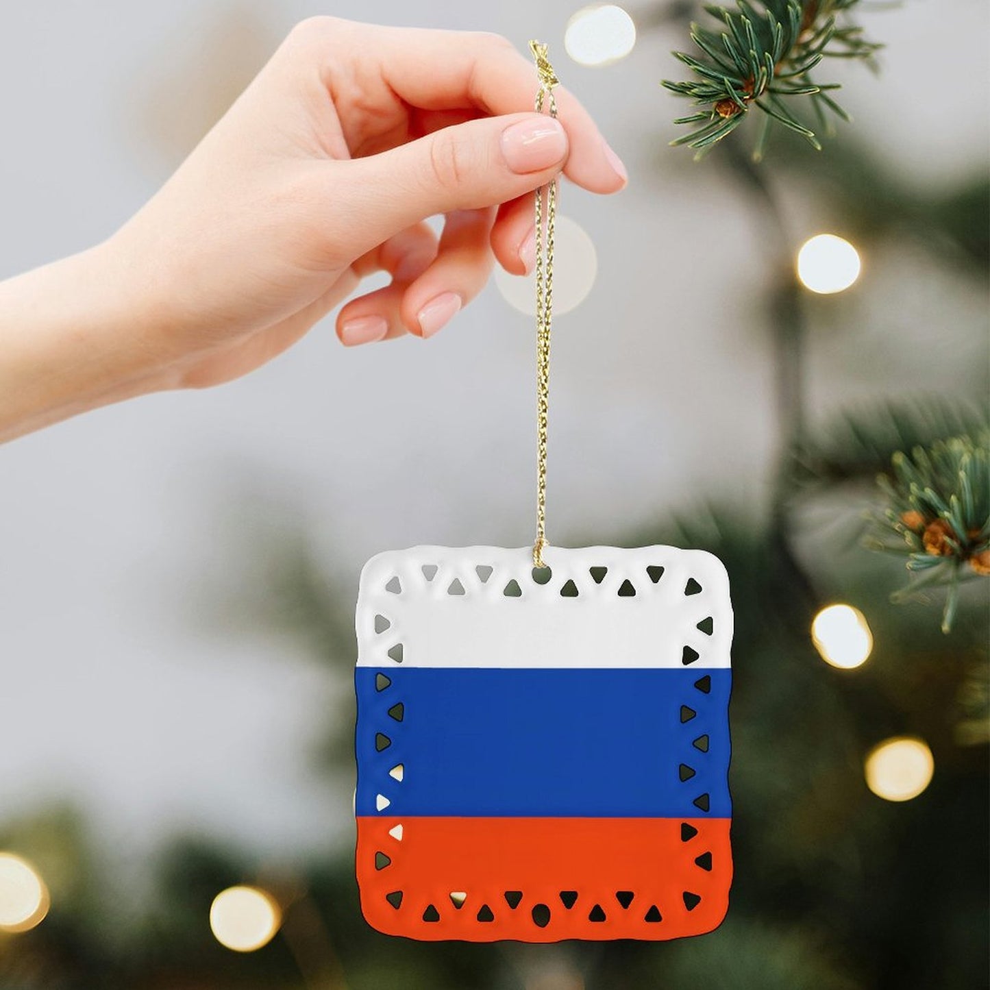 Russia Flag Inspired Square Ceramic Ornament Made in the USA
