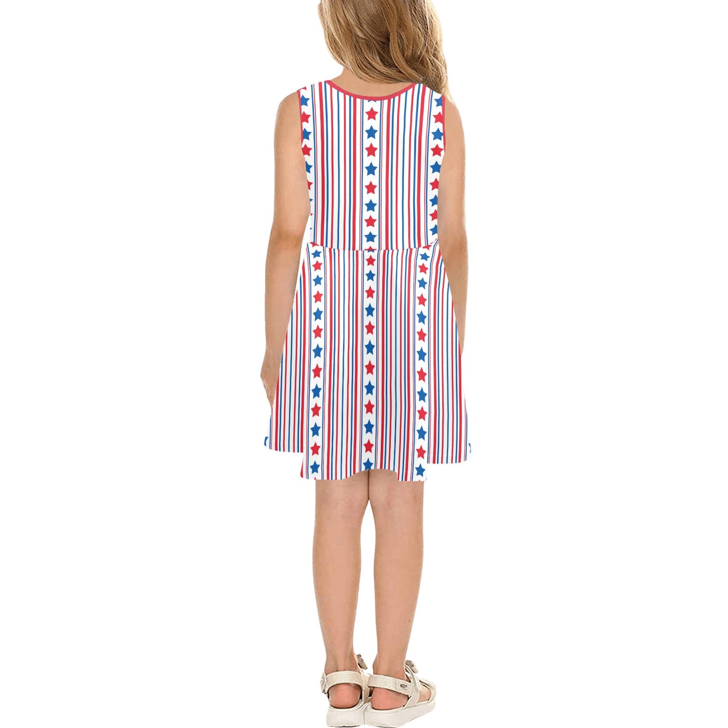 USA/American Flag Inspired Stars & Stripes Pattern Girls' Sleeveless Sundress | Ships from USA