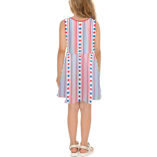 USA/American Flag Inspired Stars & Stripes Pattern Girls' Sleeveless Sundress | Ships from USA