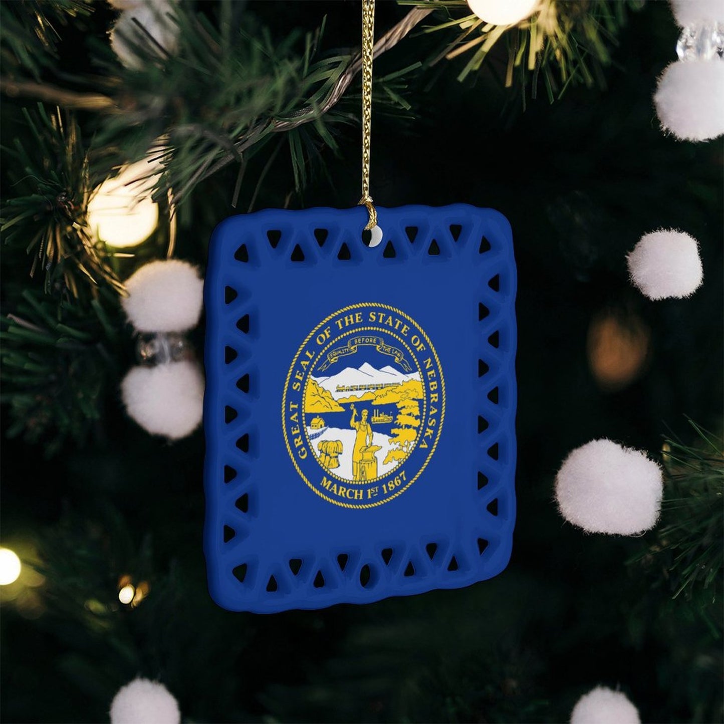 Nebraska Flag Inspired Square Ceramic Ornament Made in the USA