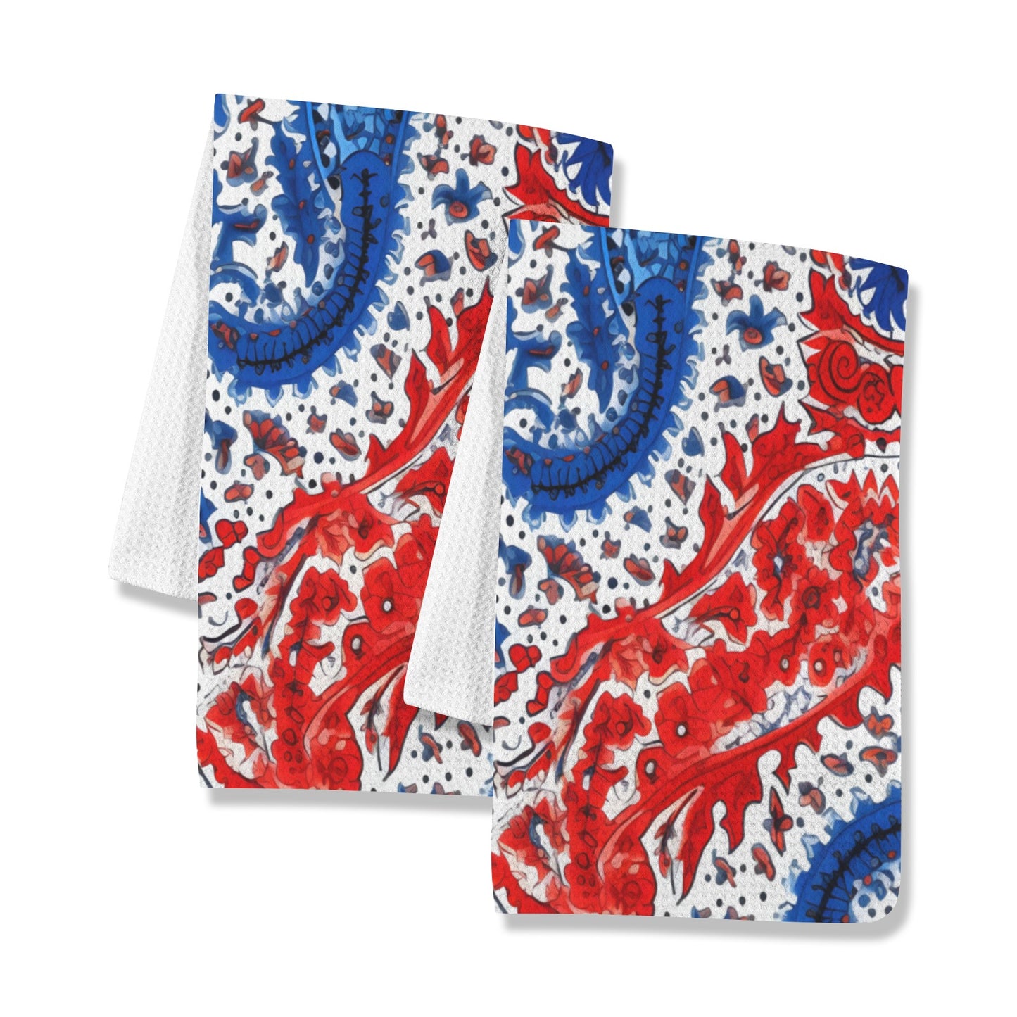 USA/American Flag Inspired Red, White & Blue Floral Paisley Pattern Kitchen Towel 40X60cm (Pack of 2) (Made in the USA)
