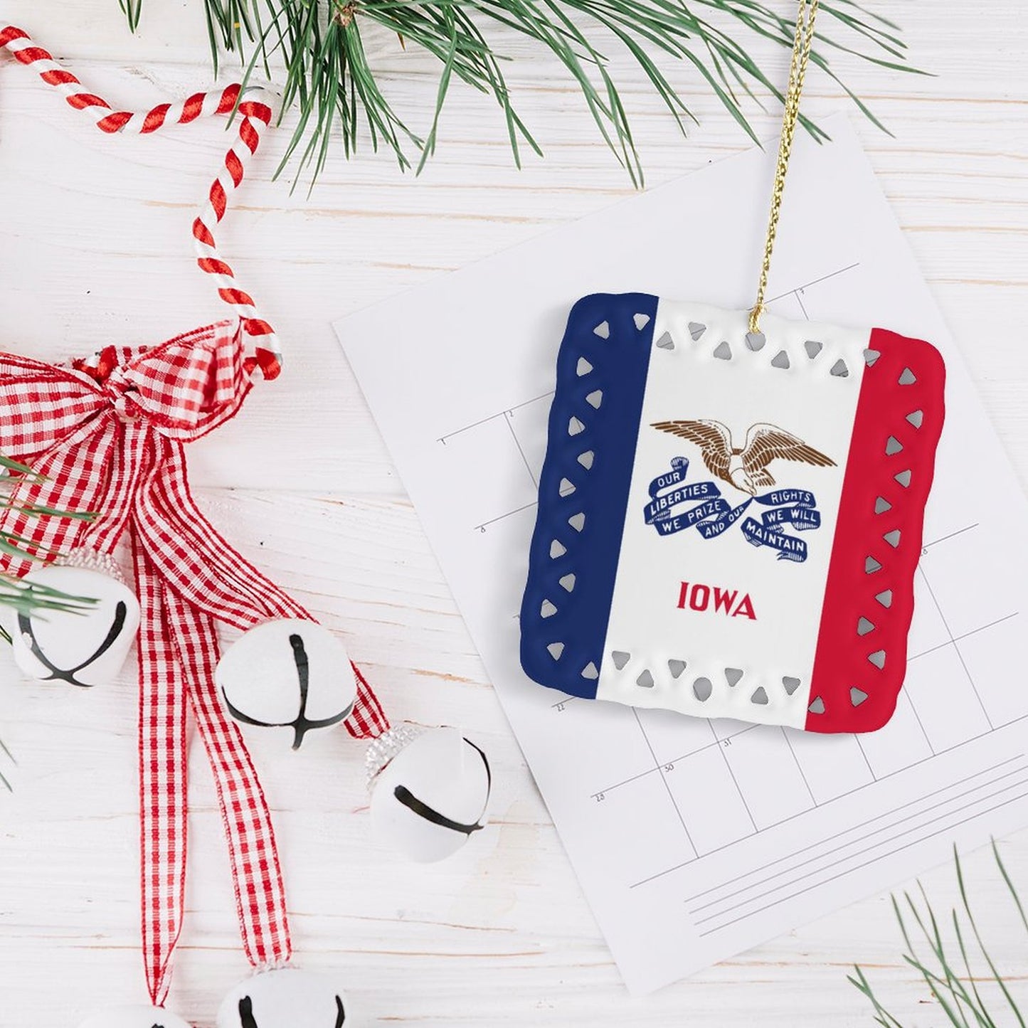 Iowa Flag Inspired Square Ceramic Ornament Made in the USA