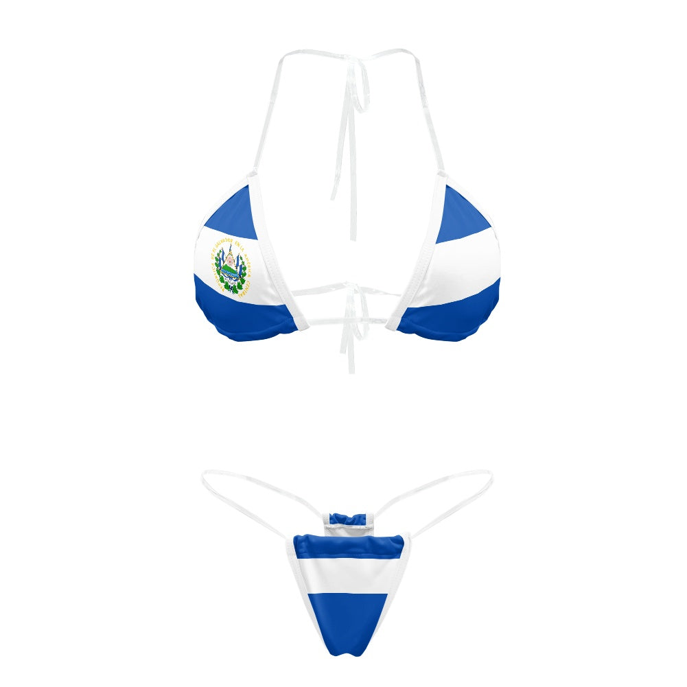 El Salvador Flag Inspired Transparent String Bikini