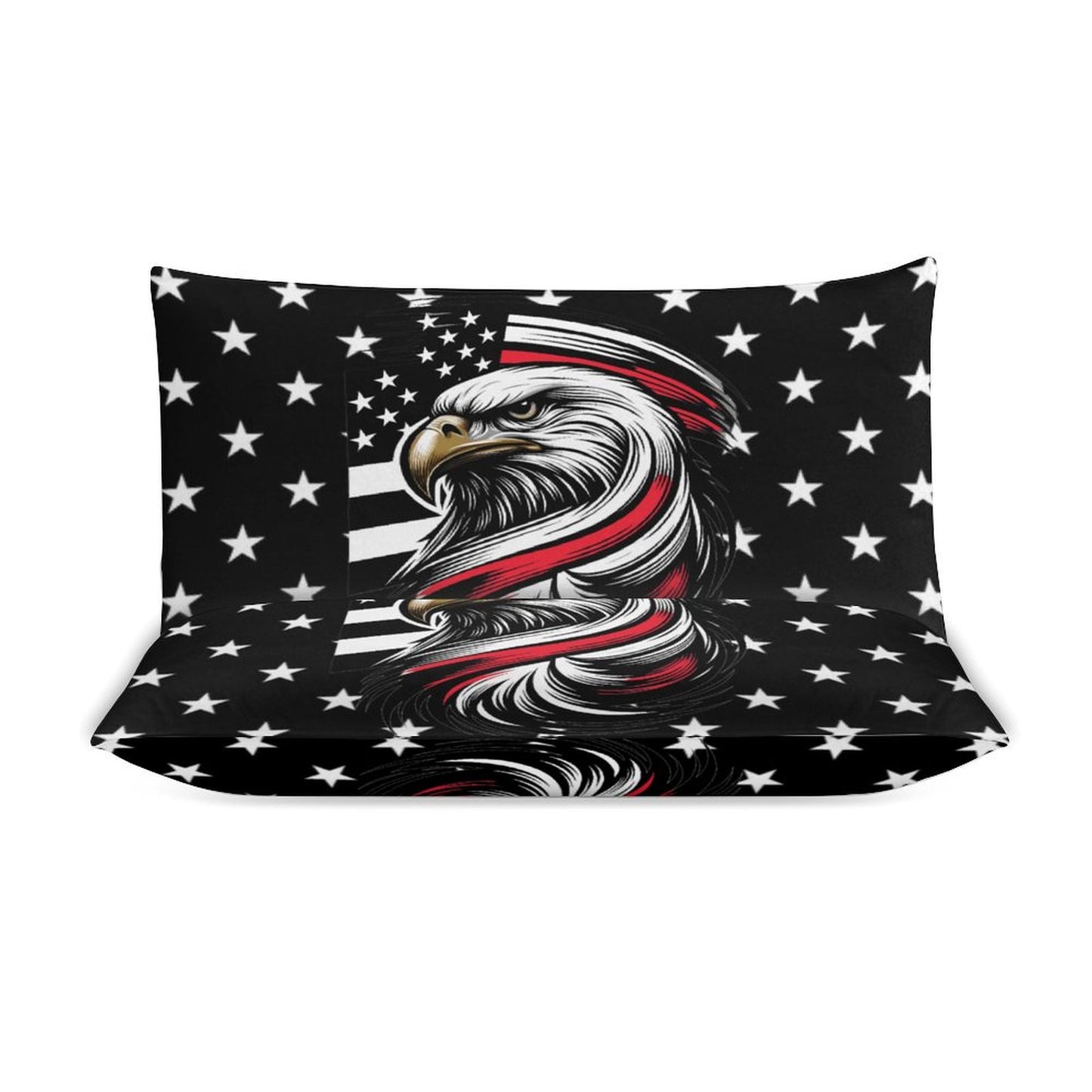 Thin Red Line Flag Inspired Eagle 3-Piece Bedding Set (1 Duvet Cover + 2 Pillow Shams) – 102"×90"