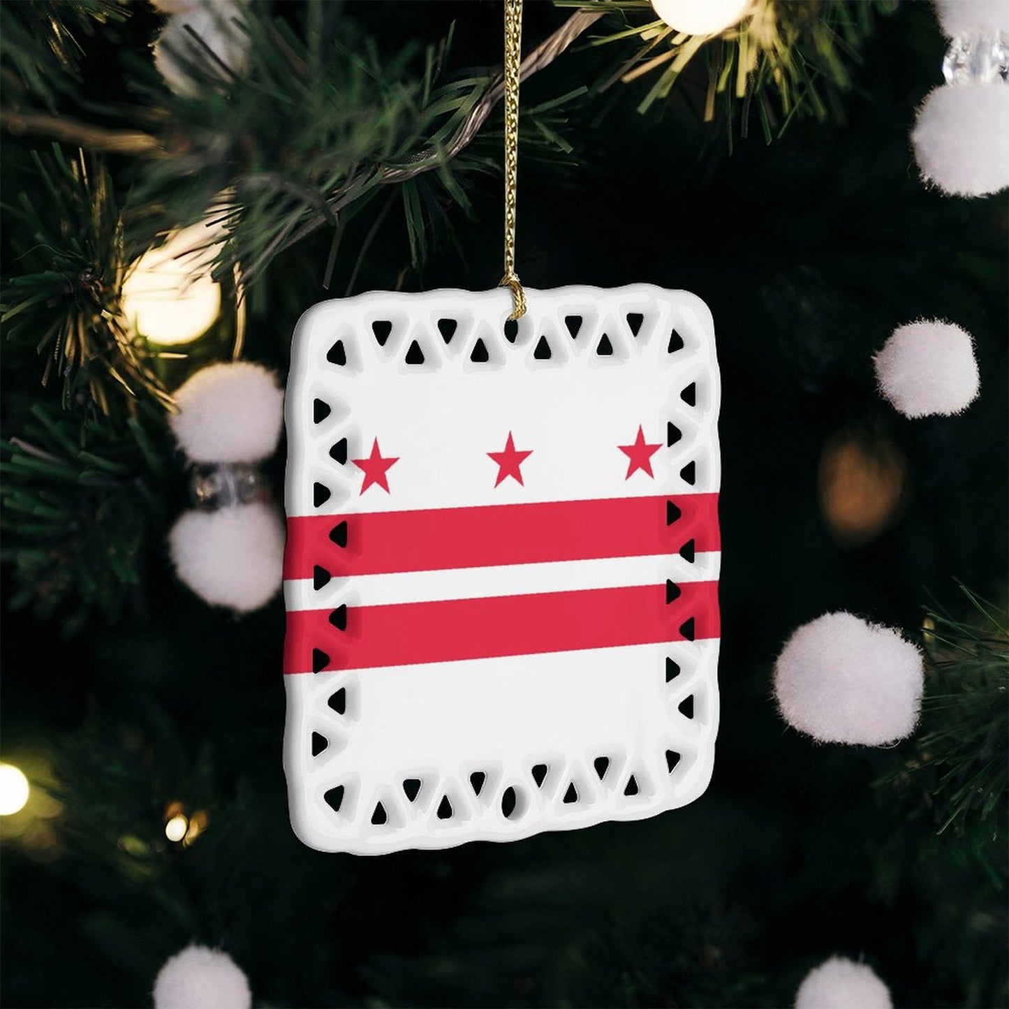Washington D.C. Flag Inspired Square Ceramic Ornament Made in the USA