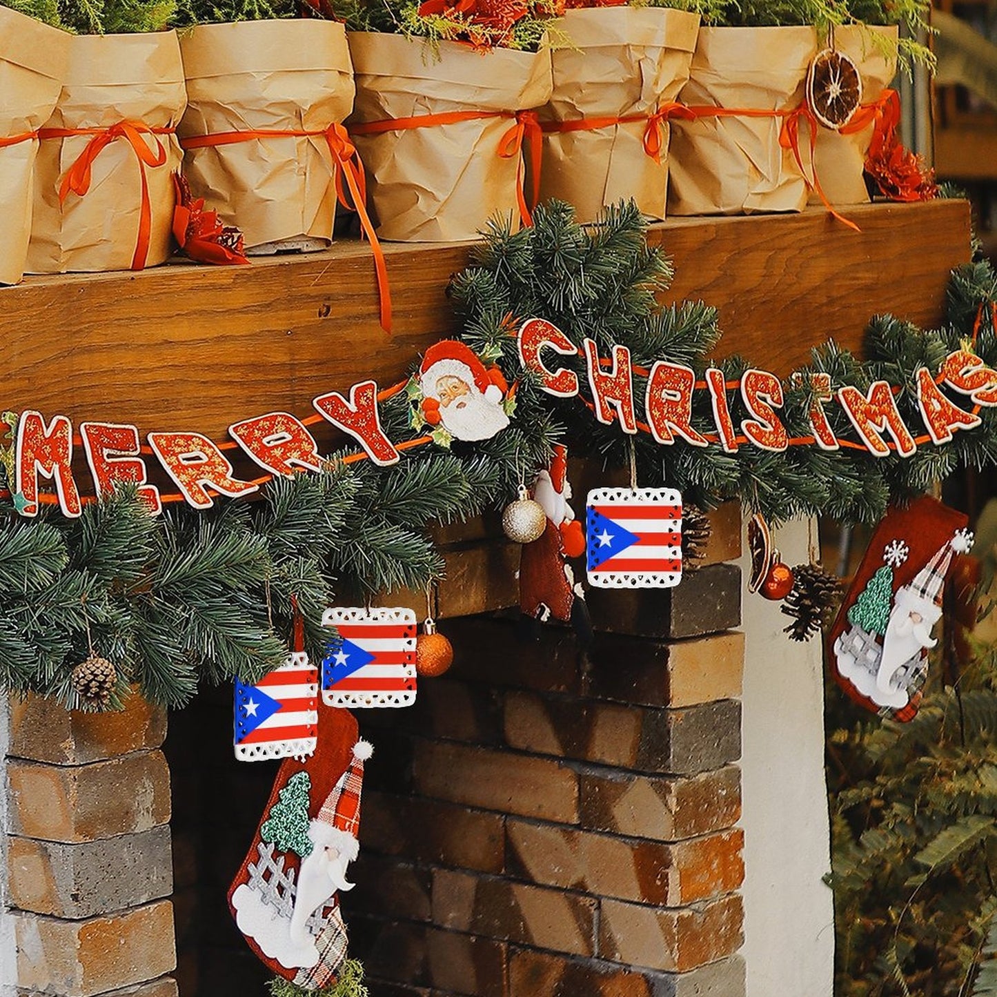 Puerto Rico Flag Inspired Square Ceramic Ornament Made in the USA