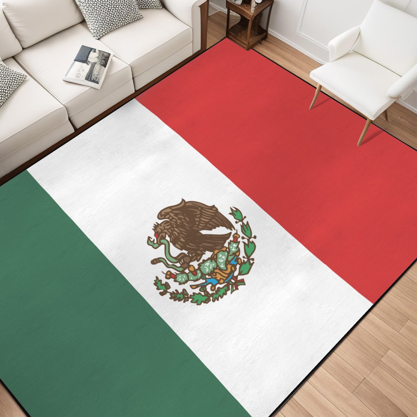 Mexico Flag Inspired 84x60 Inch Area Rug with Black Binding | Ships from USA
