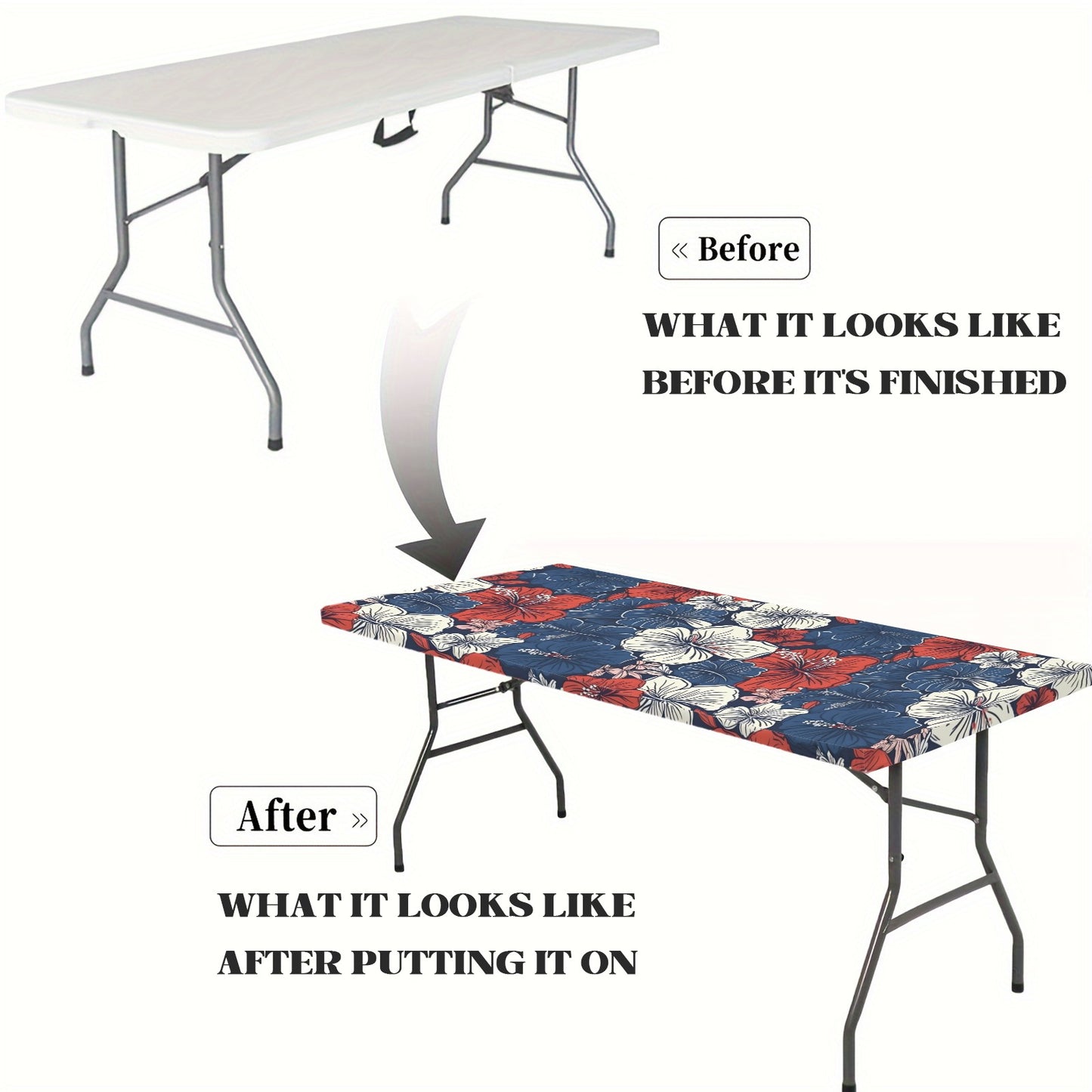 USA/American Flag Inspired Hawaiian Floral Pattern Custom Elastic Fitted Tablecloth 72x30 inch (Made in the USA)