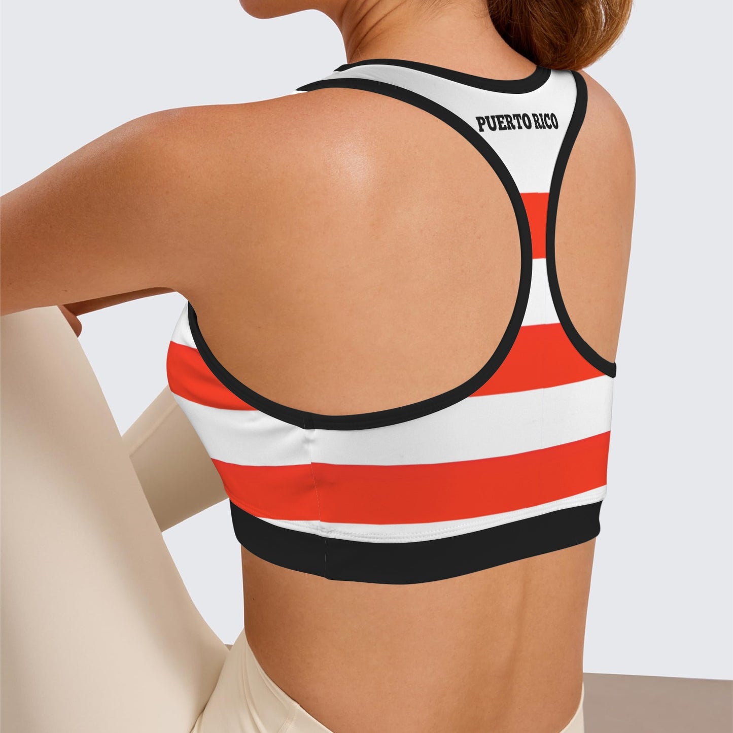 Puerto Rico Flag Racerback Sports Bra