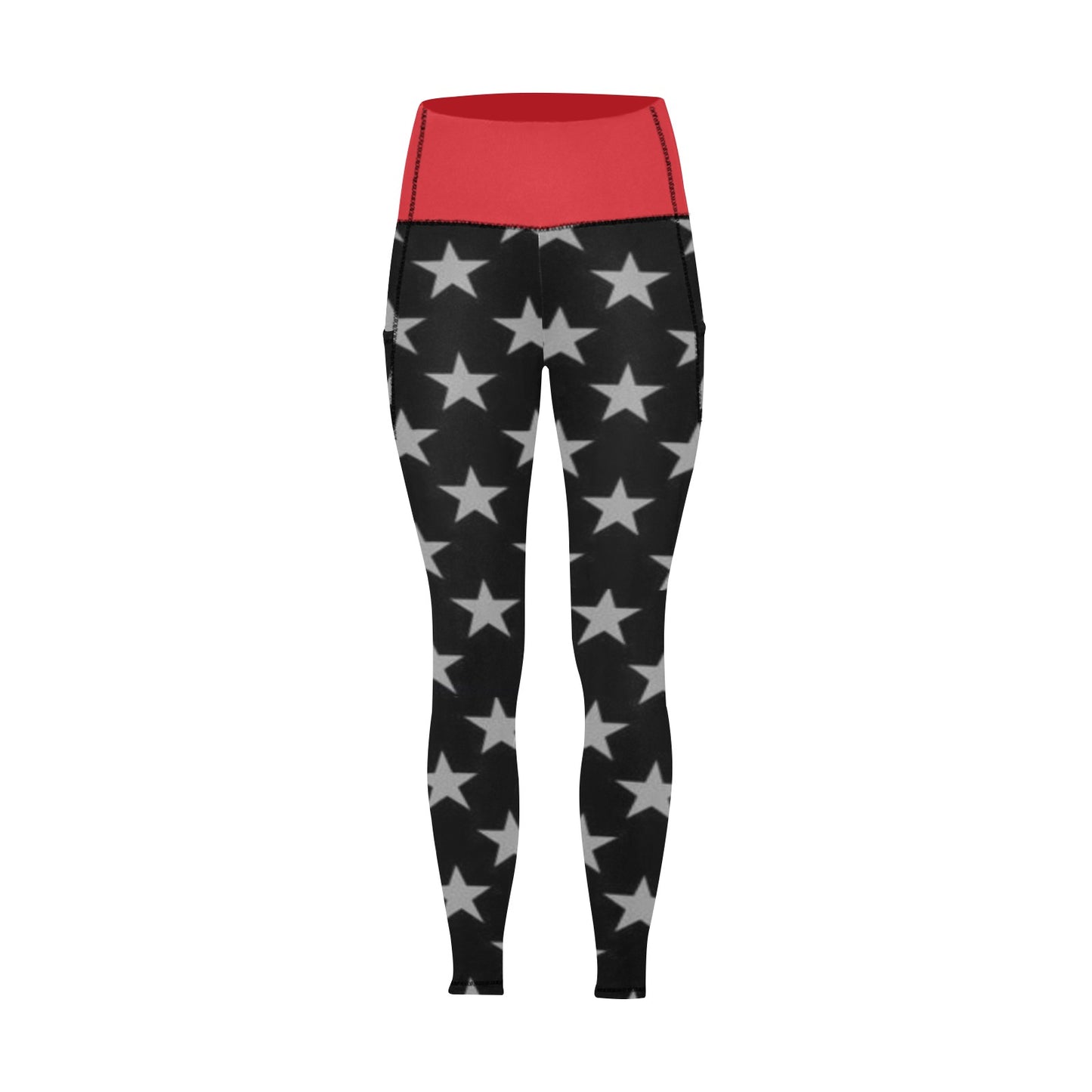 Thin Red Line Flag Inspired Women's High Waist Leggings with Pockets