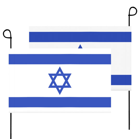 Luv My Flag Israeli flags with stakes against white background.