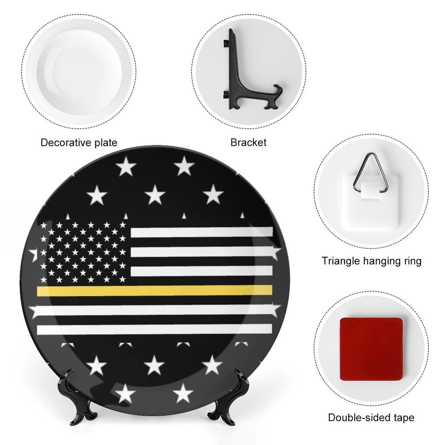 Thin Gold Line Flag Inspired Bone China Decorative Plate