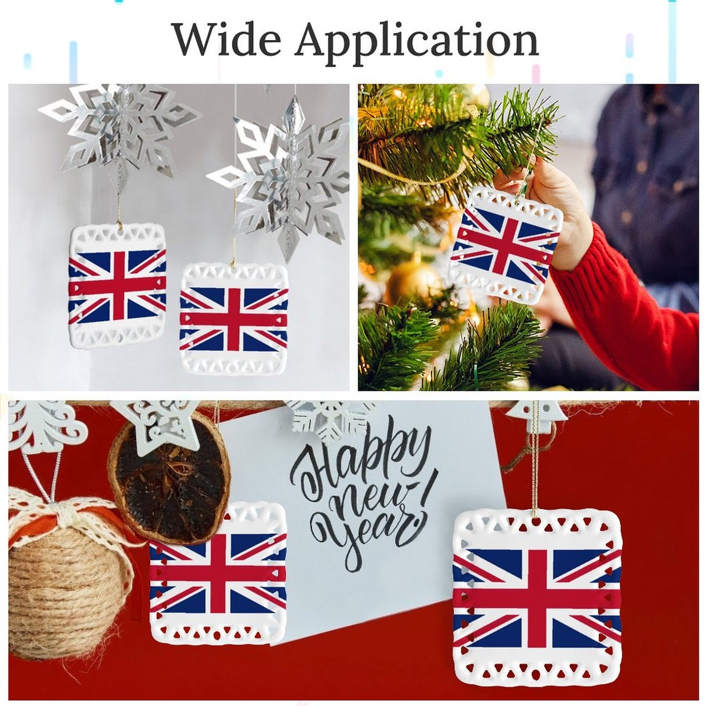 UK/Great Britain Flag Inspired Square Ceramic Ornament Made in the USA