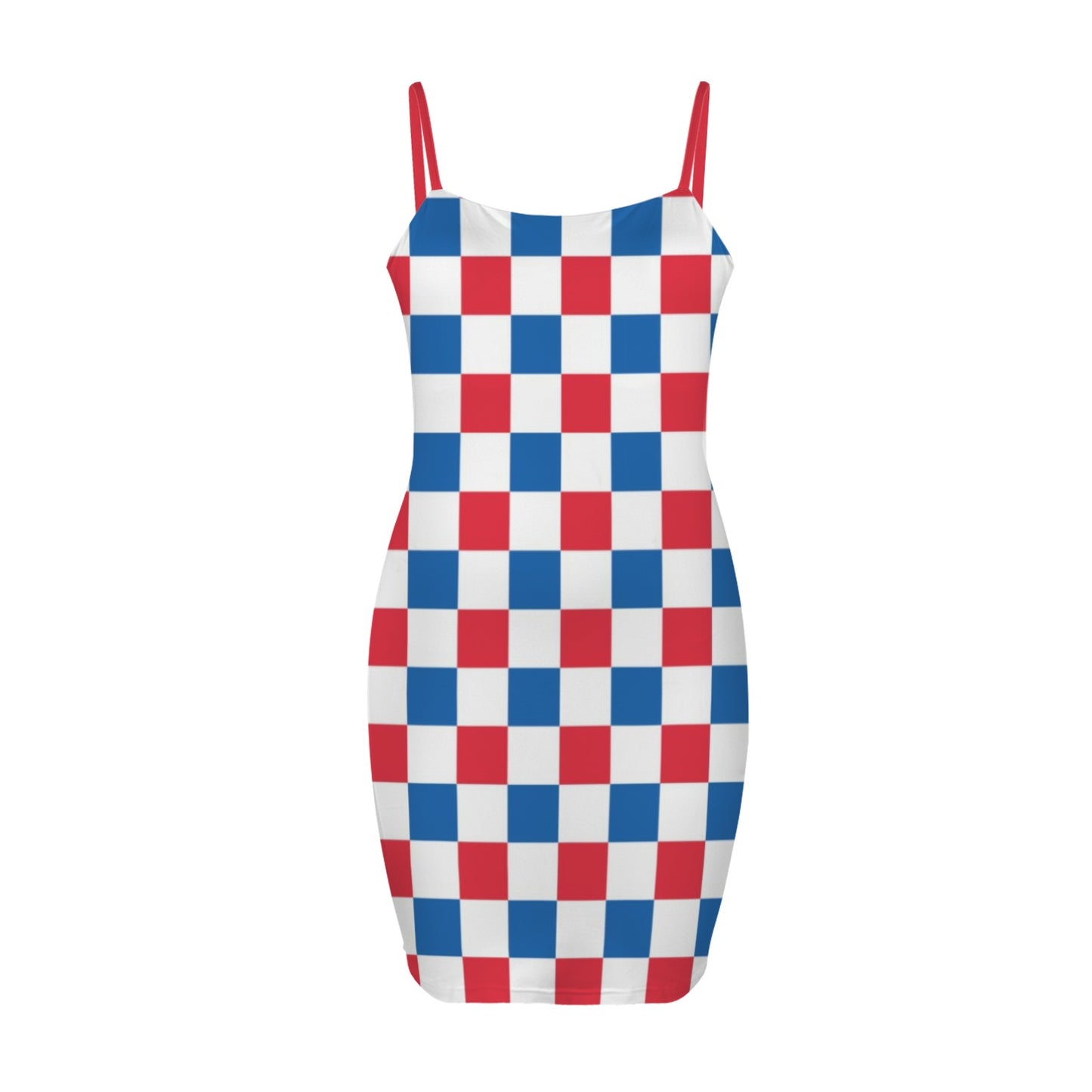 USA/American Flag Inspired Checkered Pattern Backless Spaghetti Strap Bodycon Dress