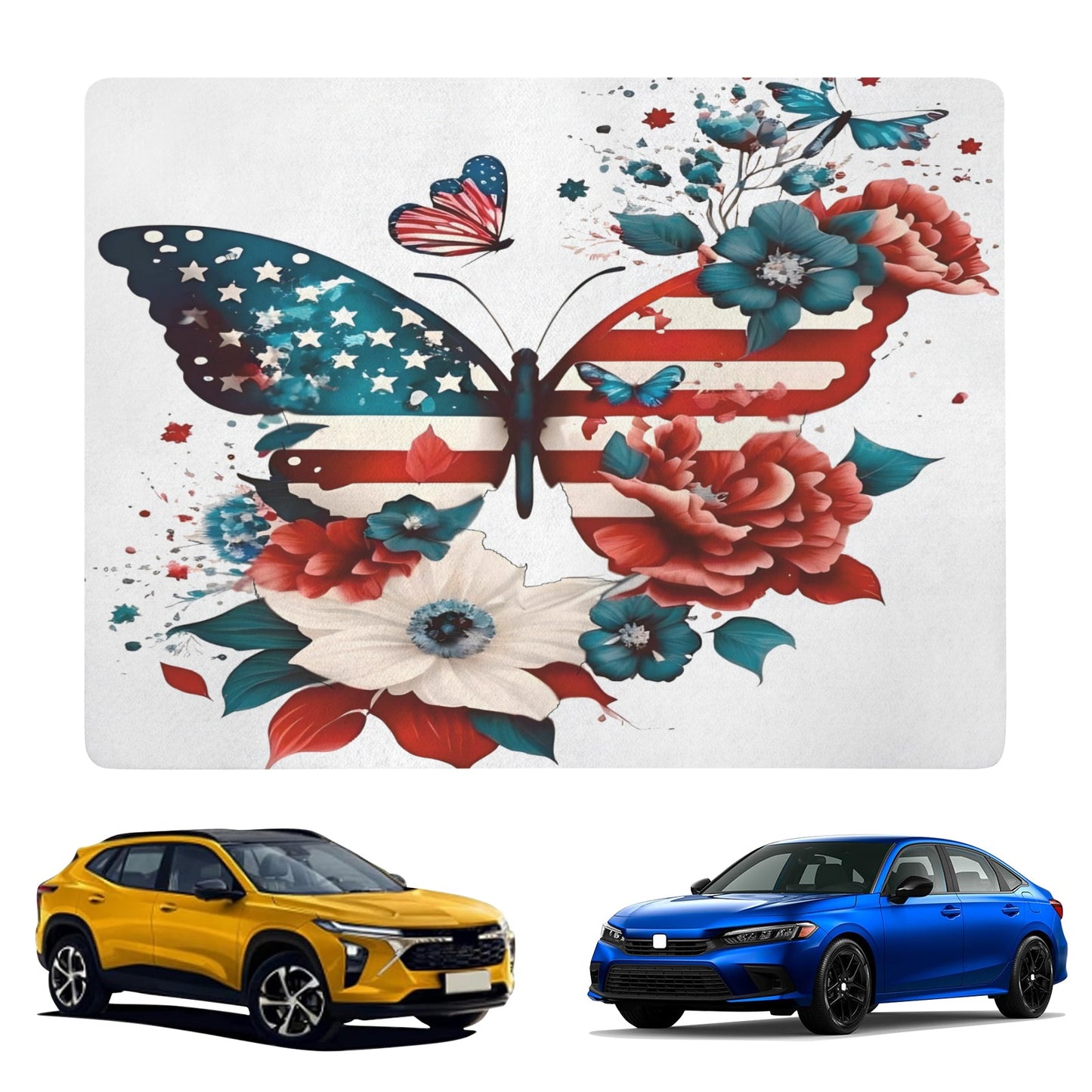USA/American Flag Inspired Butterfly Car Trunk Mat 100 × 75 cm / 39.4 × 30 in Printed in the USA