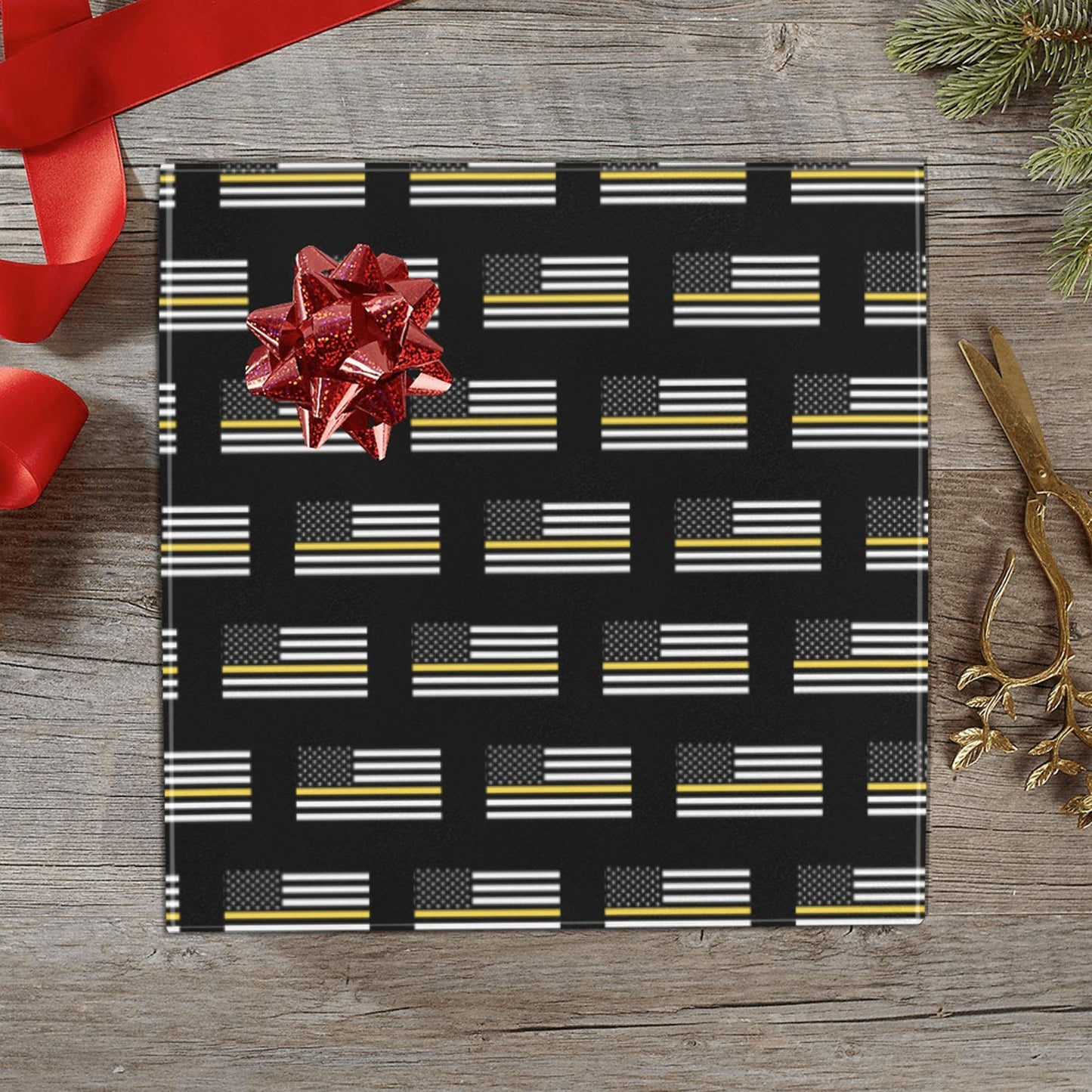 Thin Gold Line Flag Inspired Custom Gift Wrapping Paper 58"x 22.5" (4 Rolls)